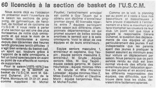PHOTO n 14 Article Ouest-France (debut saison 1975)